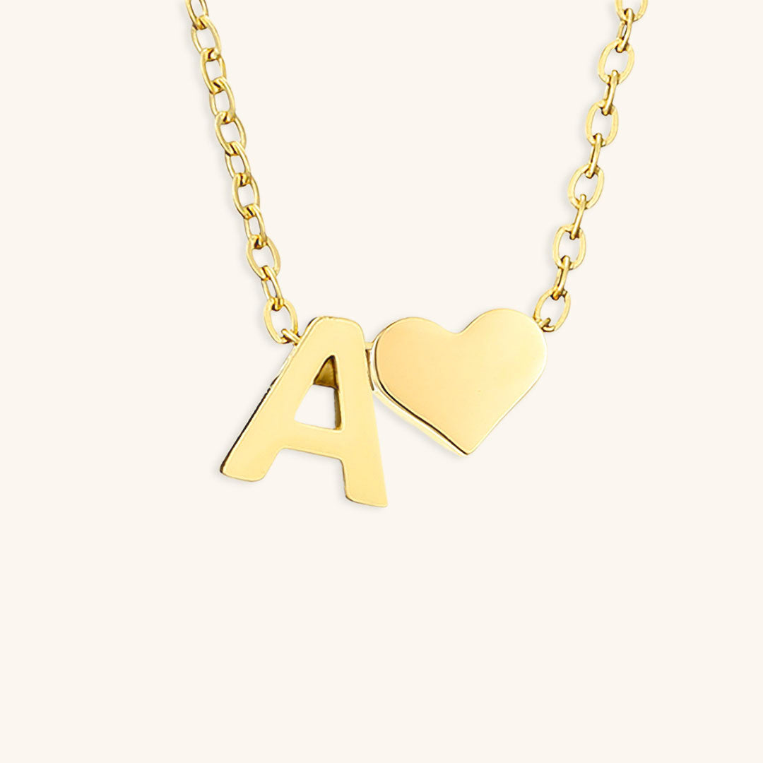 Gold Necklace with Initial and Heart