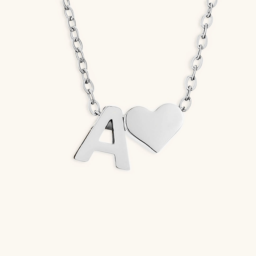 Gold Necklace with Initial and Heart