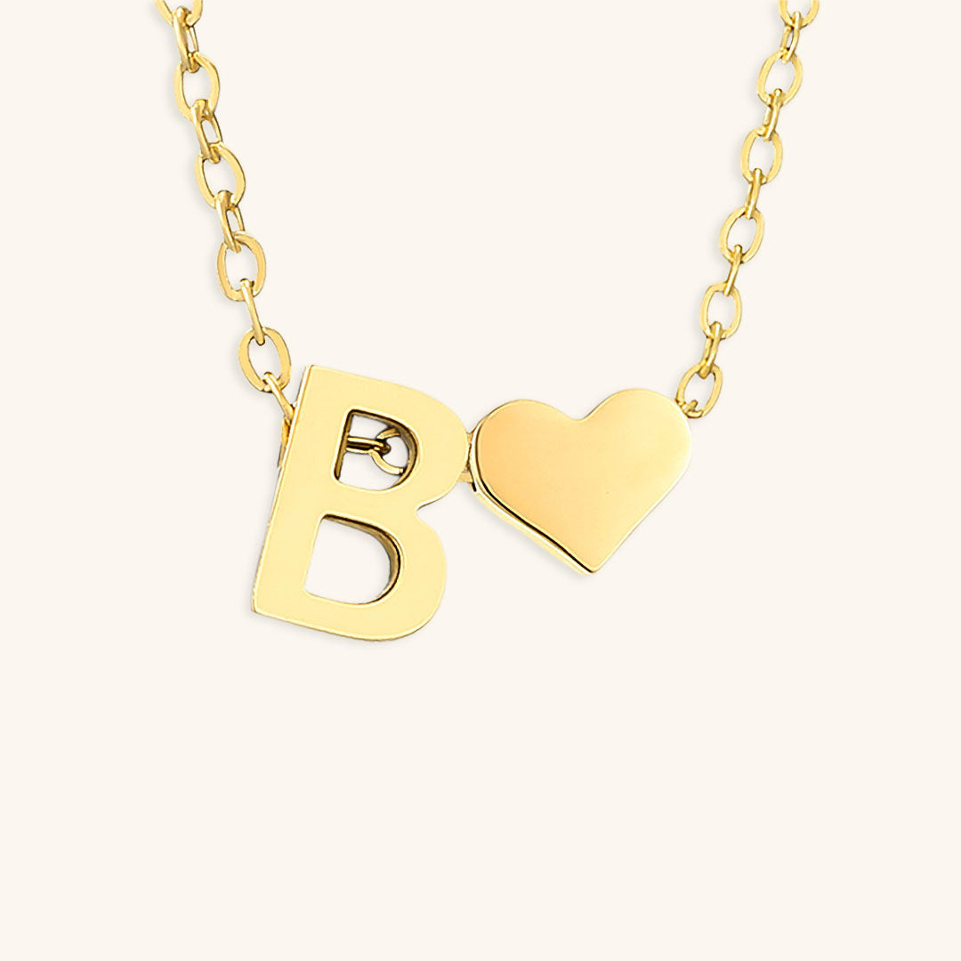 Gold Necklace with Initial and Heart