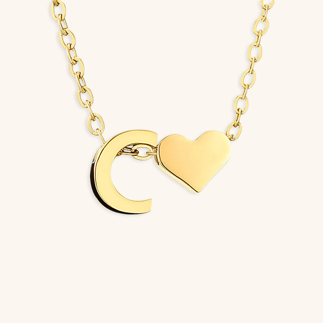 Gold Necklace with Initial and Heart