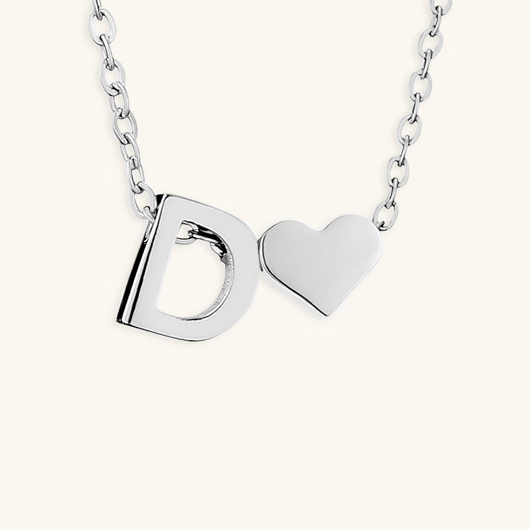 Gold Necklace with Initial and Heart