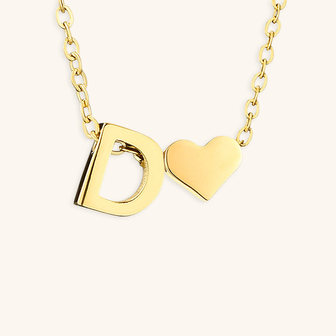 Gold Necklace with Initial and Heart