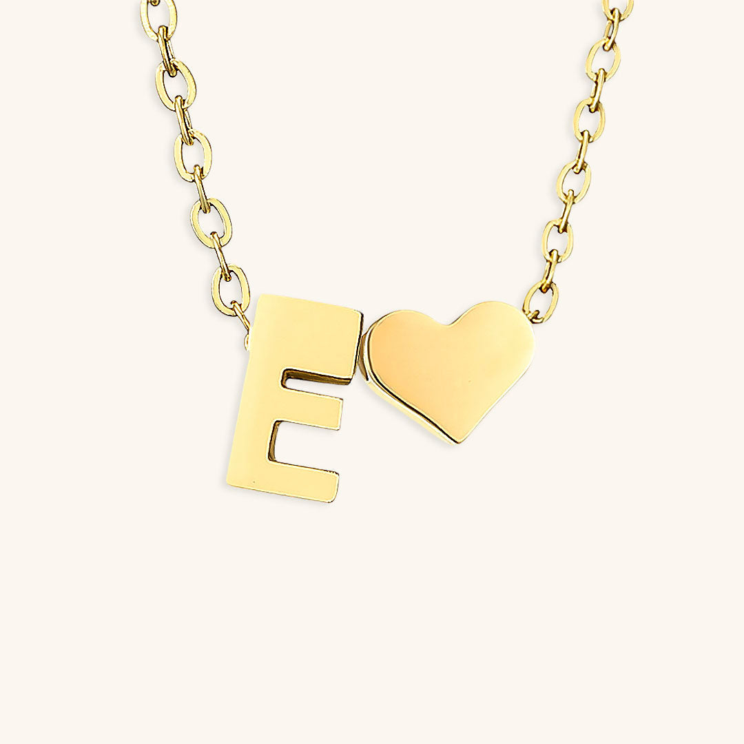 Gold Necklace with Initial and Heart