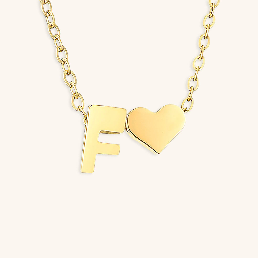 Gold Necklace with Initial and Heart