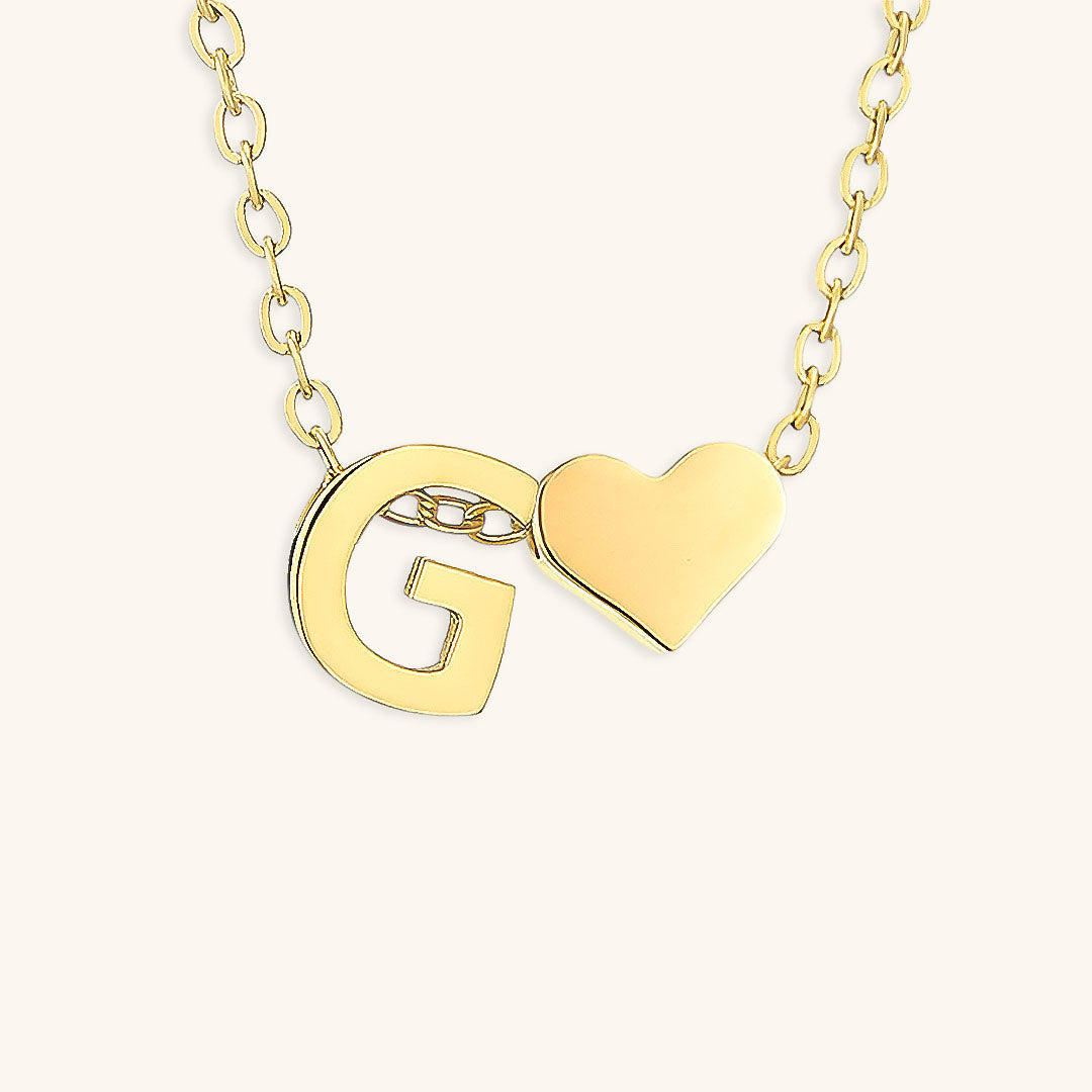 Gold Necklace with Initial and Heart