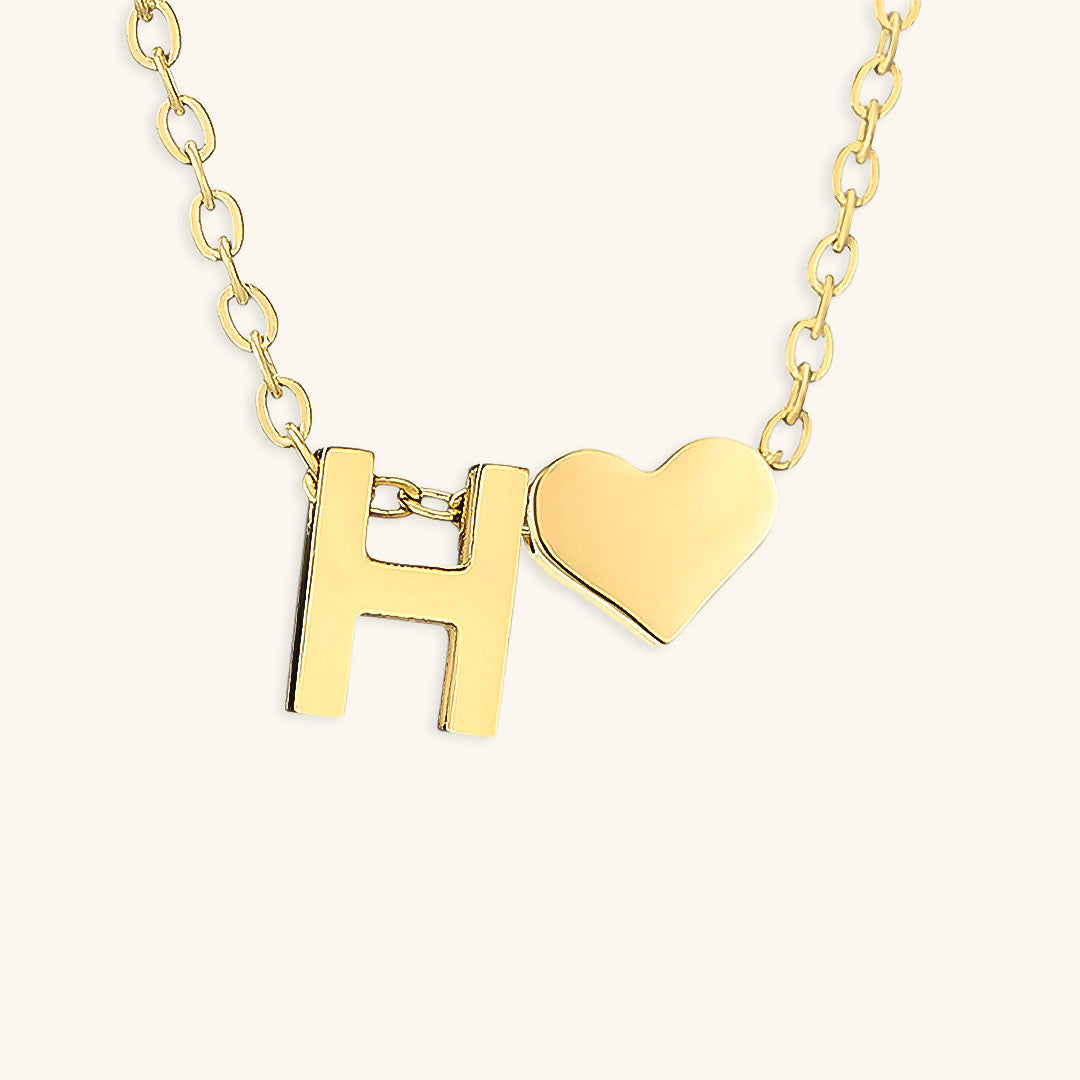 Gold Necklace with Initial and Heart