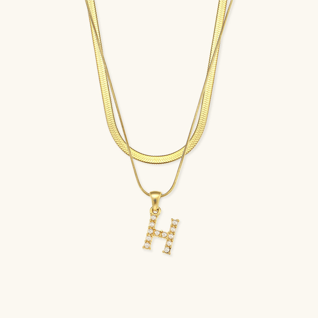 Layered Gold Necklace with Initial Letter