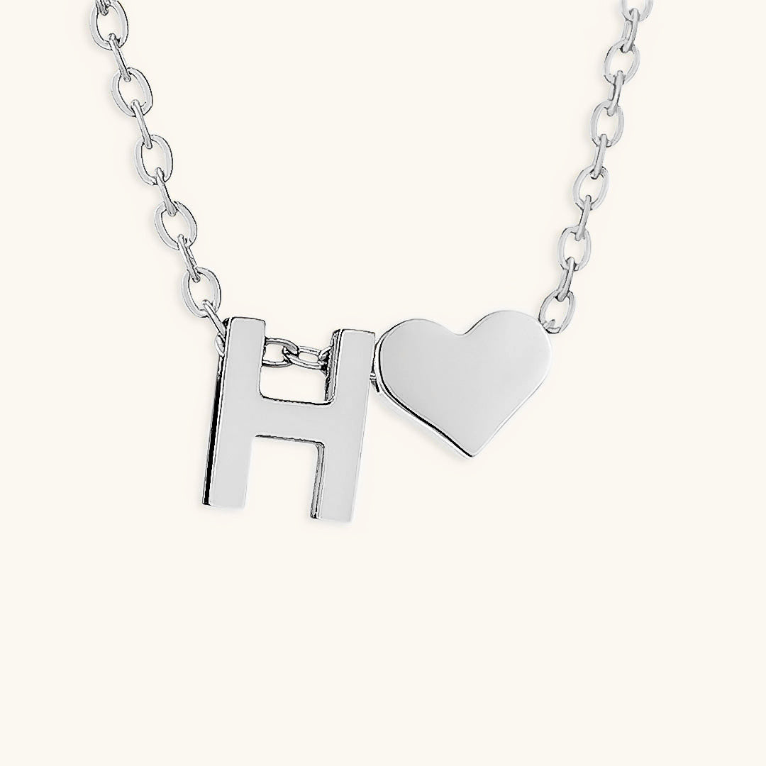 Gold Necklace with Initial and Heart