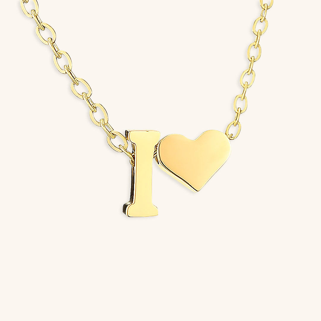 Gold Necklace with Initial and Heart