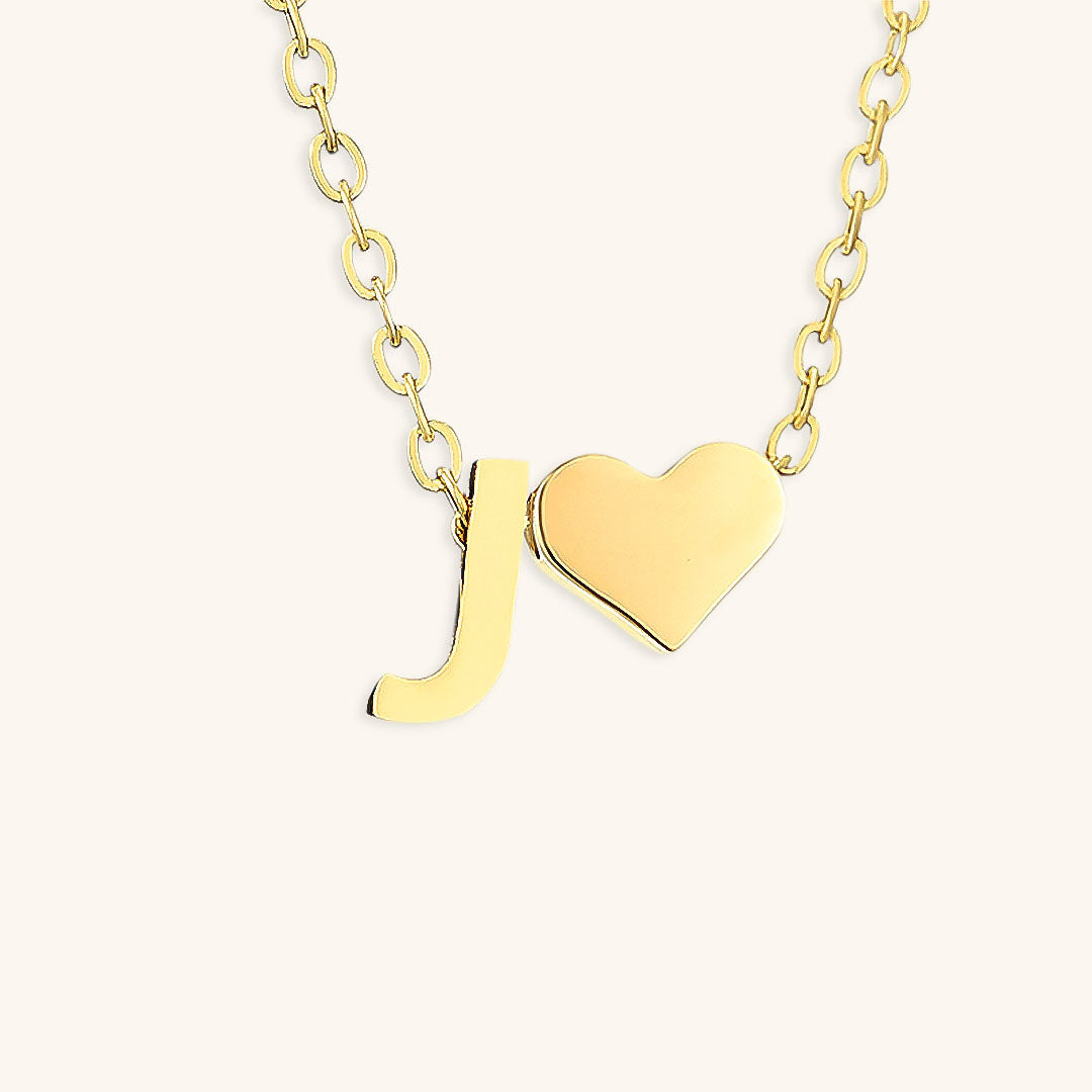 Gold Necklace with Initial and Heart