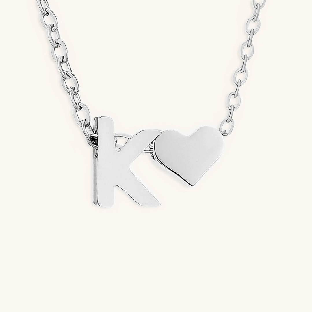 Gold Necklace with Initial and Heart