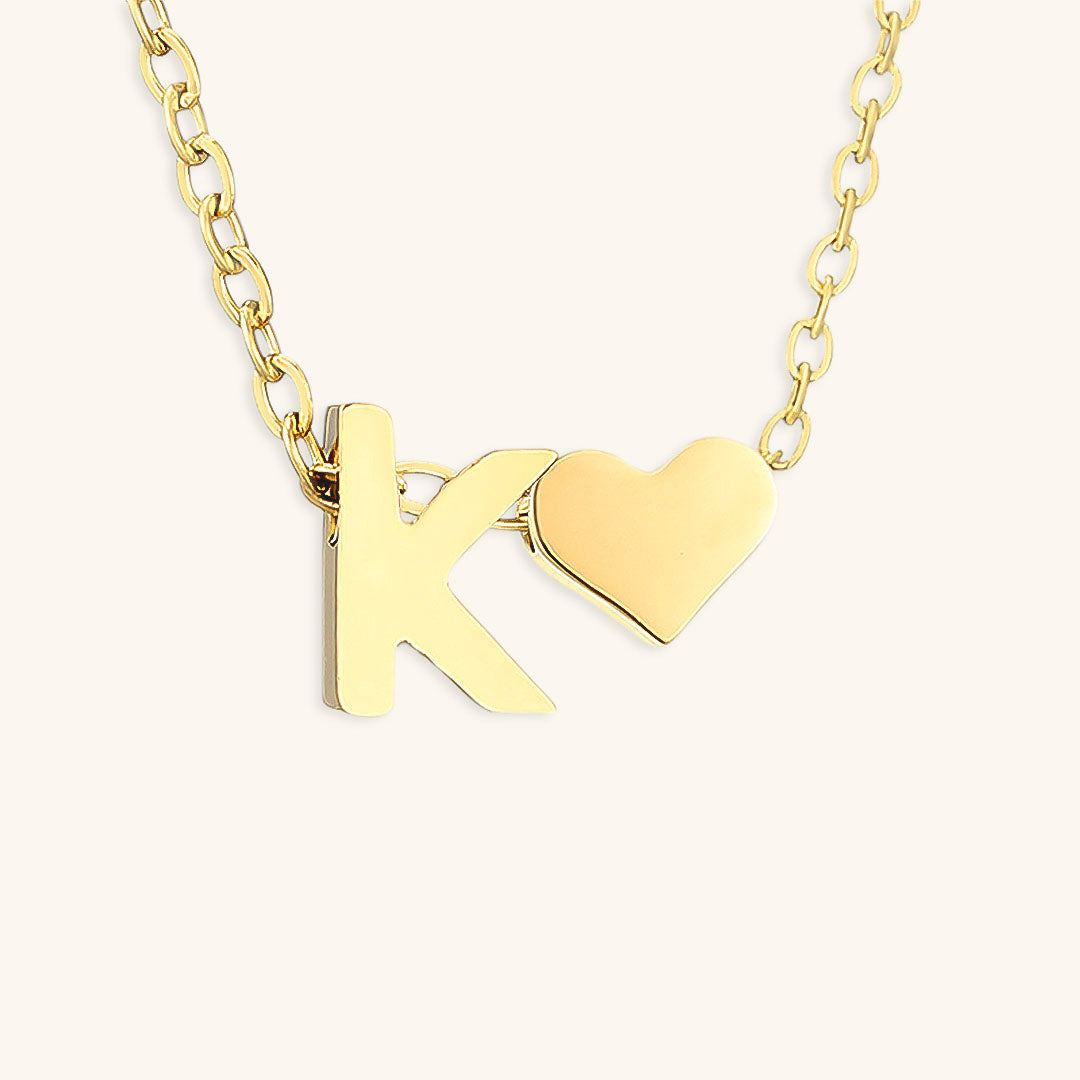 Gold Necklace with Initial and Heart