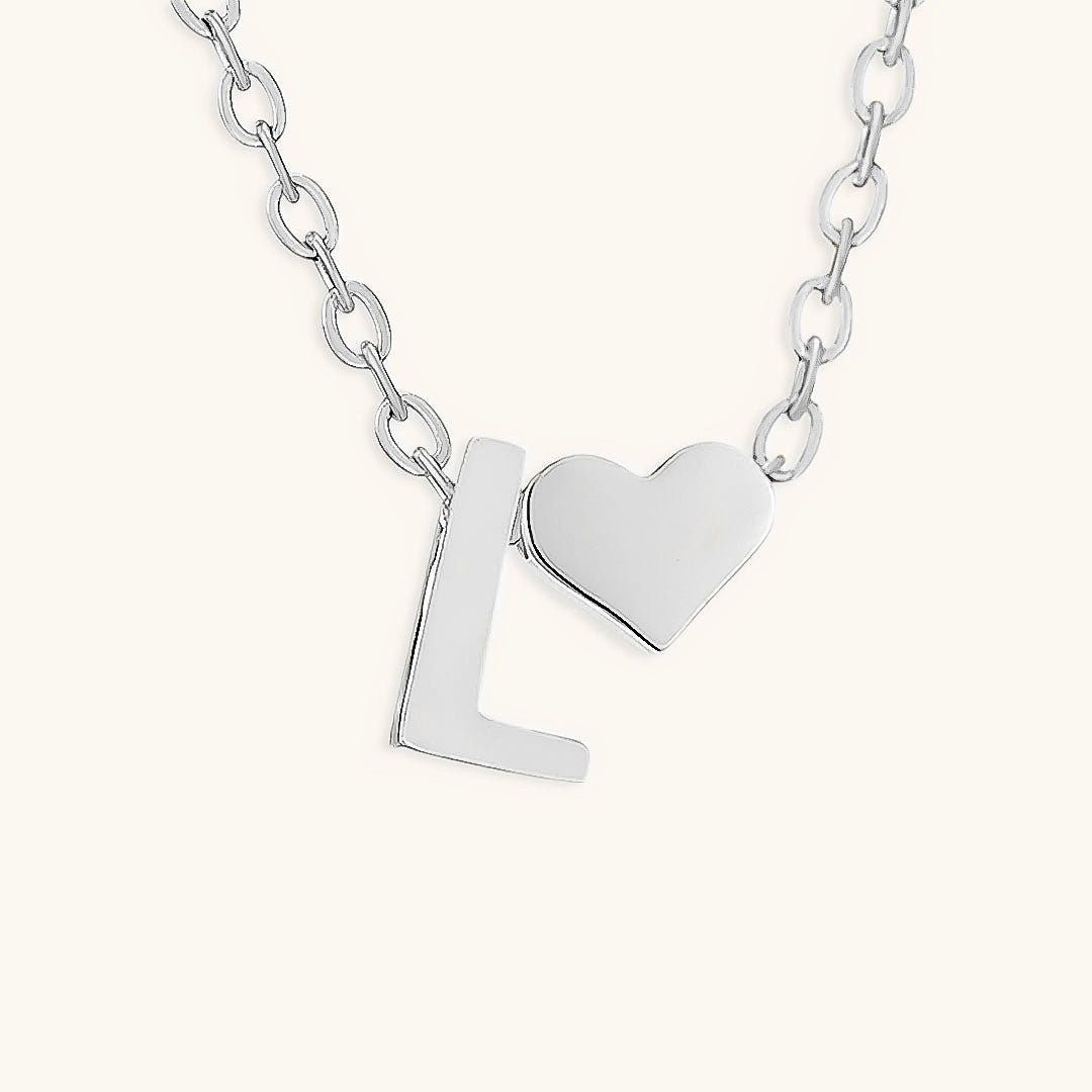 Gold Necklace with Initial and Heart