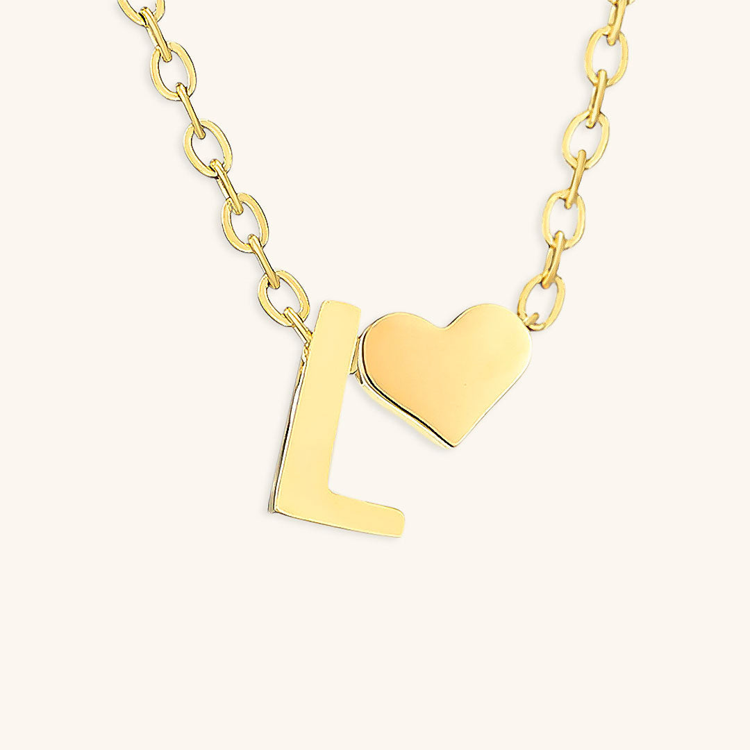 Gold Necklace with Initial and Heart