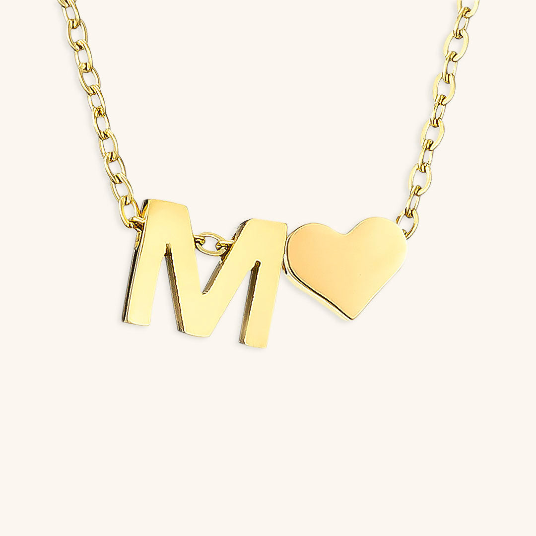 Gold Necklace with Initial and Heart