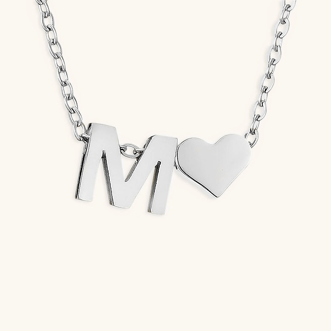 Gold Necklace with Initial and Heart