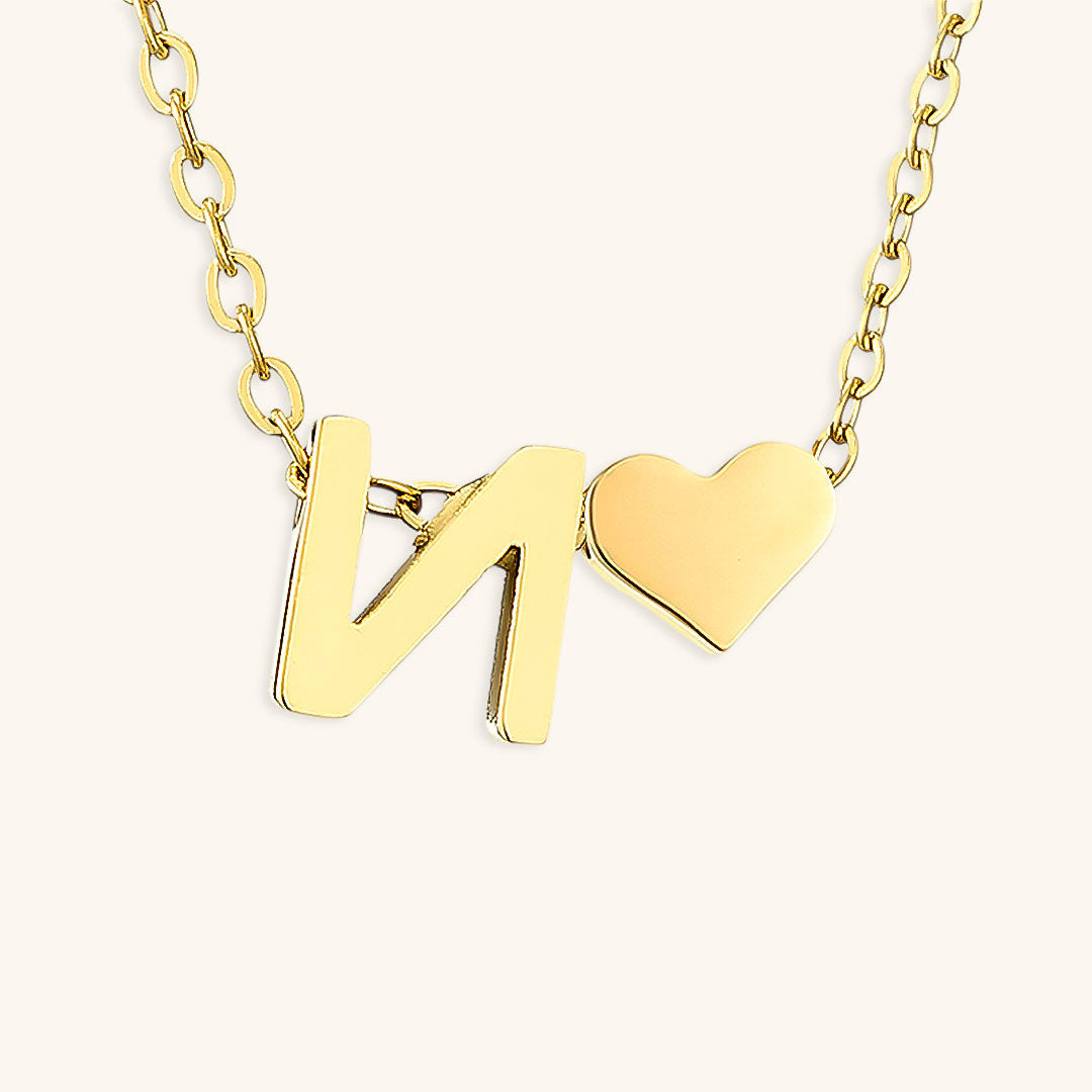 Gold Necklace with Initial and Heart