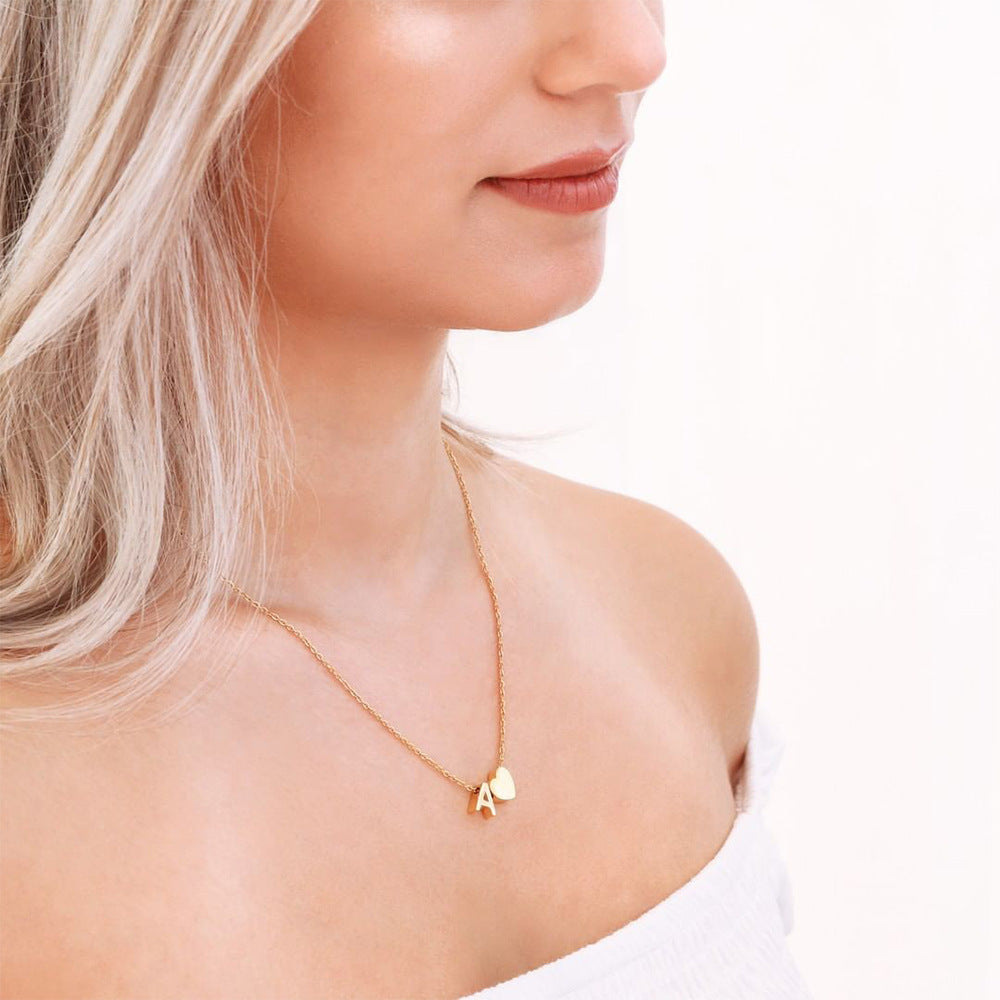 Gold Necklace with Initial and Heart