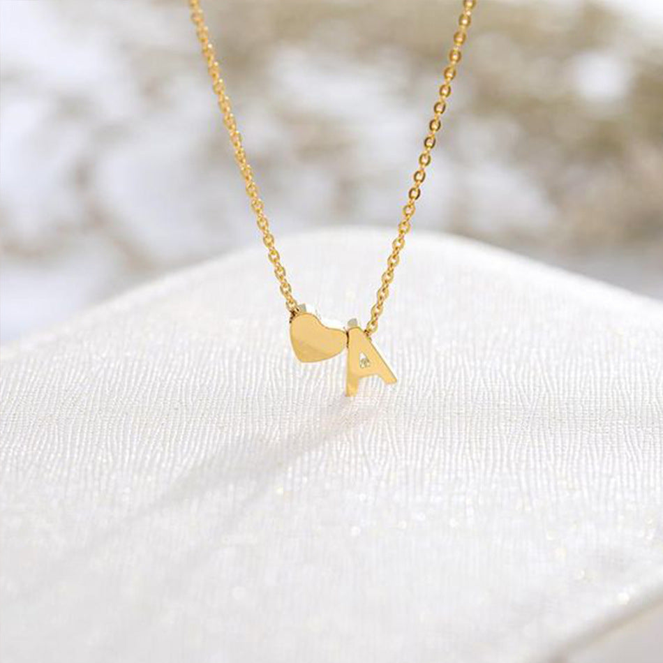 Gold Necklace with Initial and Heart