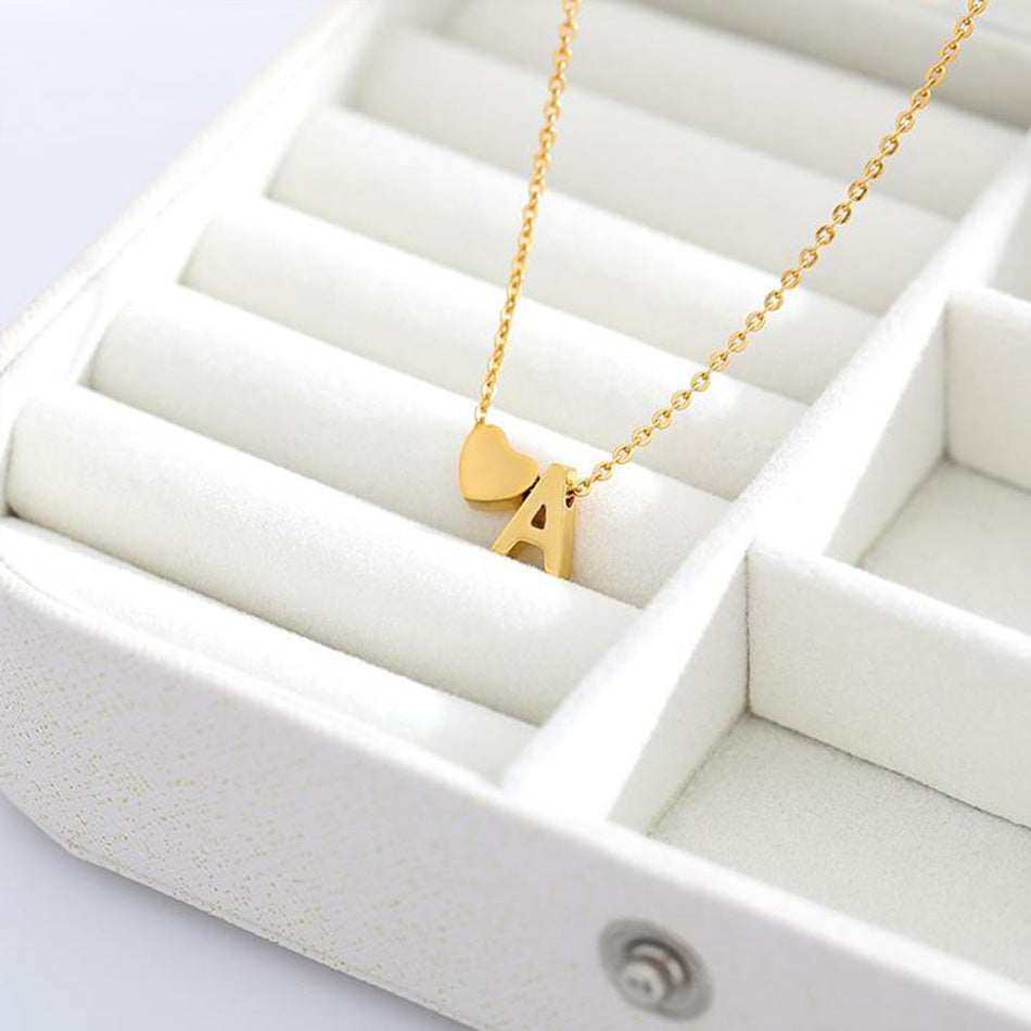 Gold Necklace with Initial and Heart
