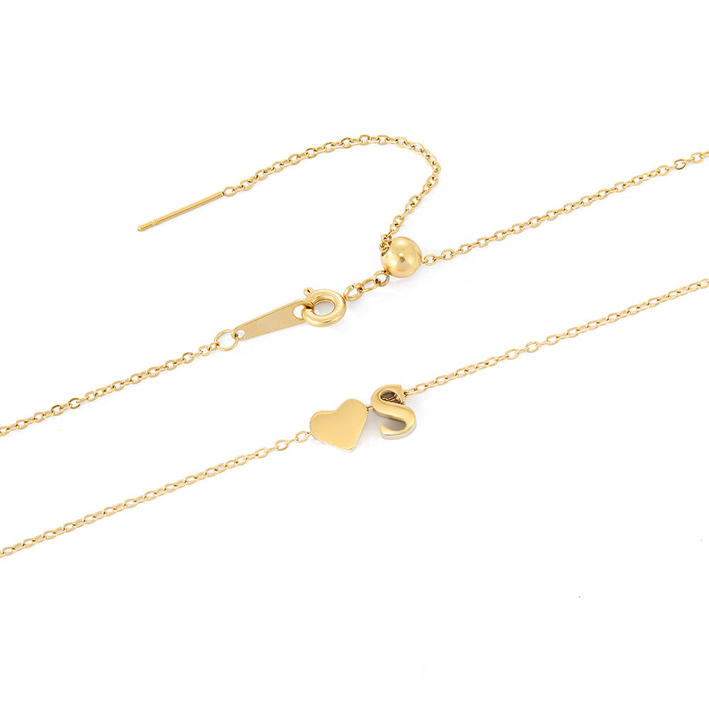 Gold Necklace with Initial and Heart