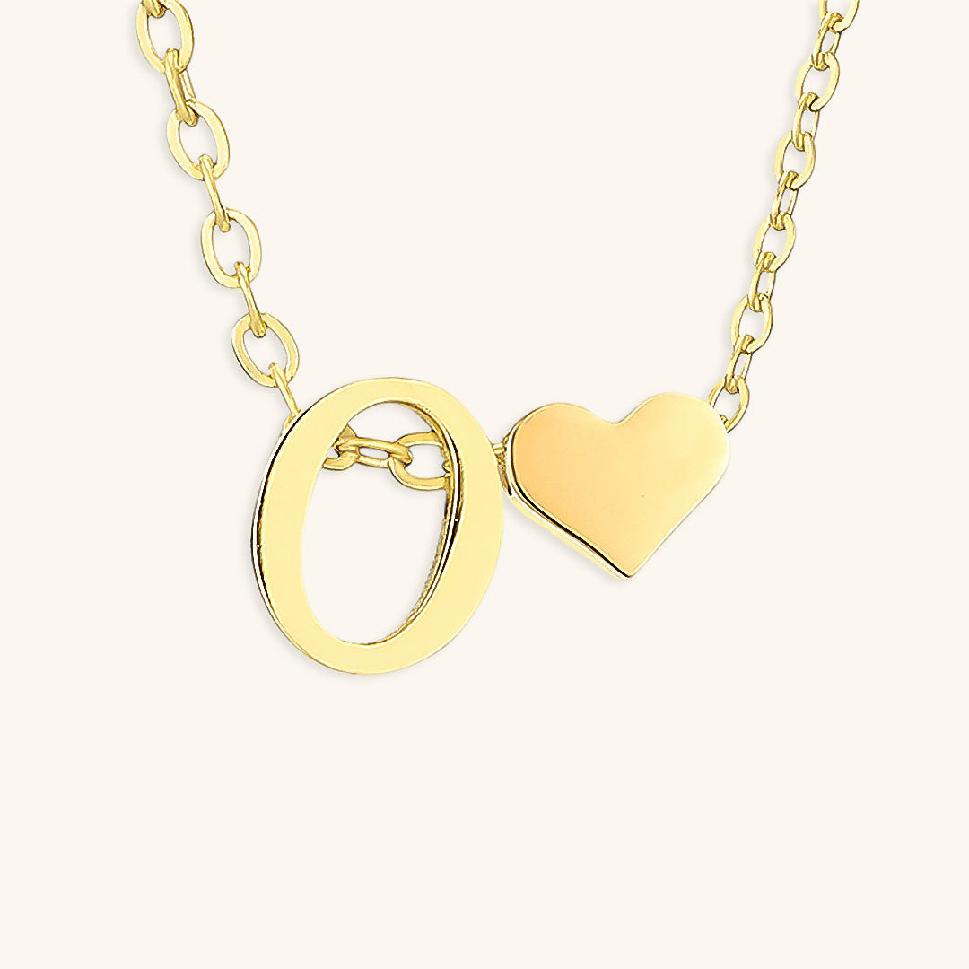 Gold Necklace with Initial and Heart