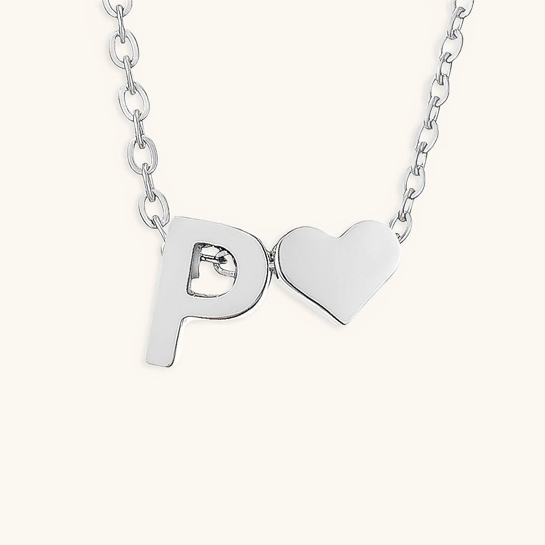 Gold Necklace with Initial and Heart