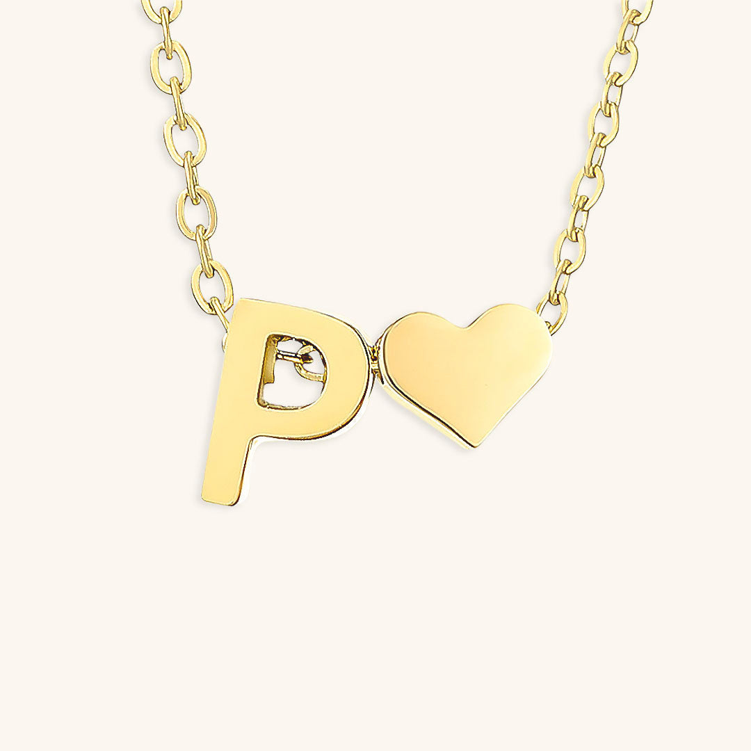 Gold Necklace with Initial and Heart