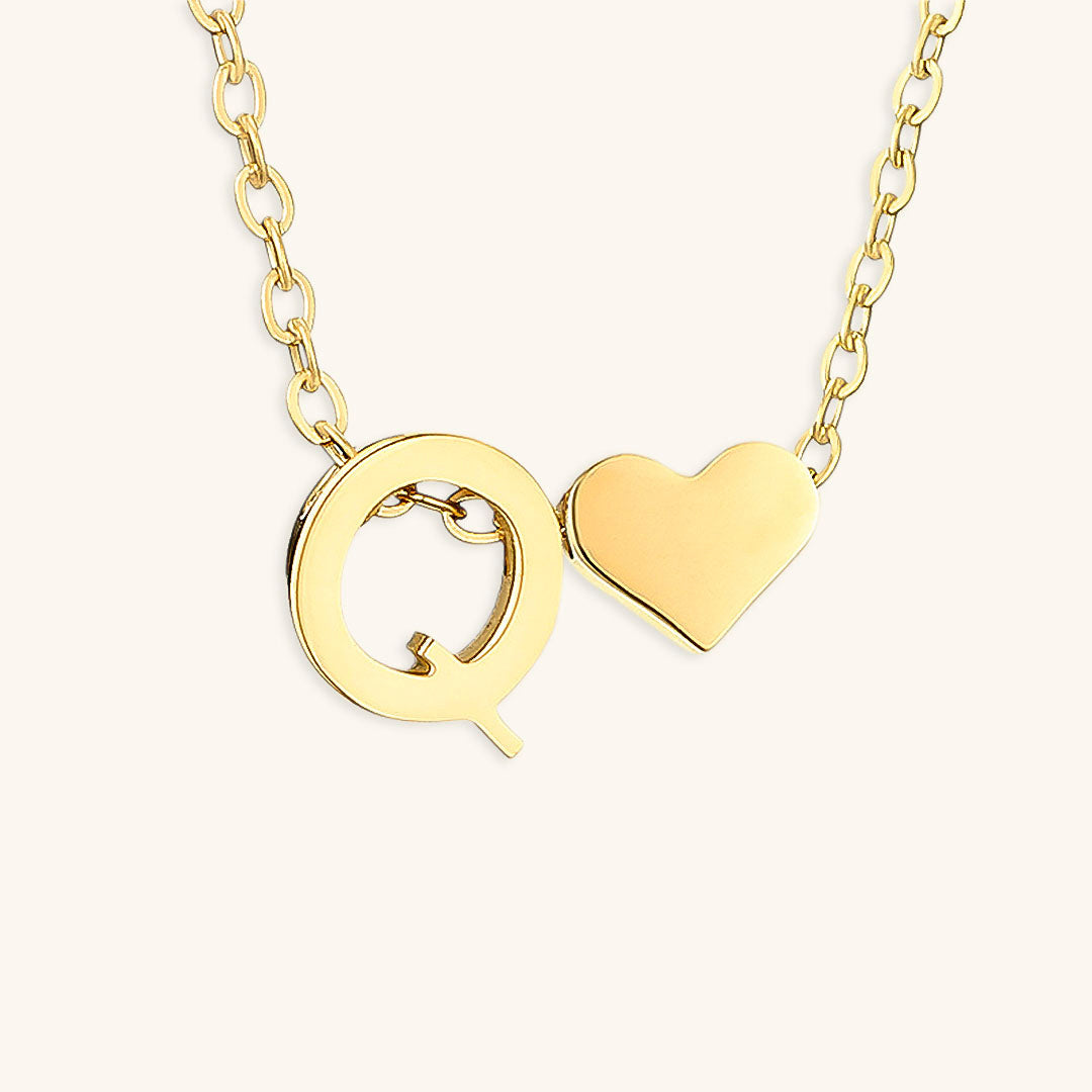 Gold Necklace with Initial and Heart