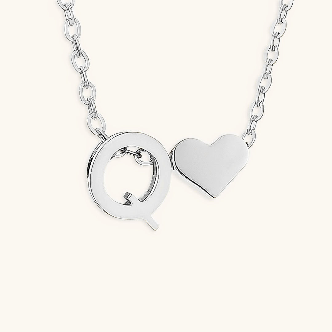 Gold Necklace with Initial and Heart
