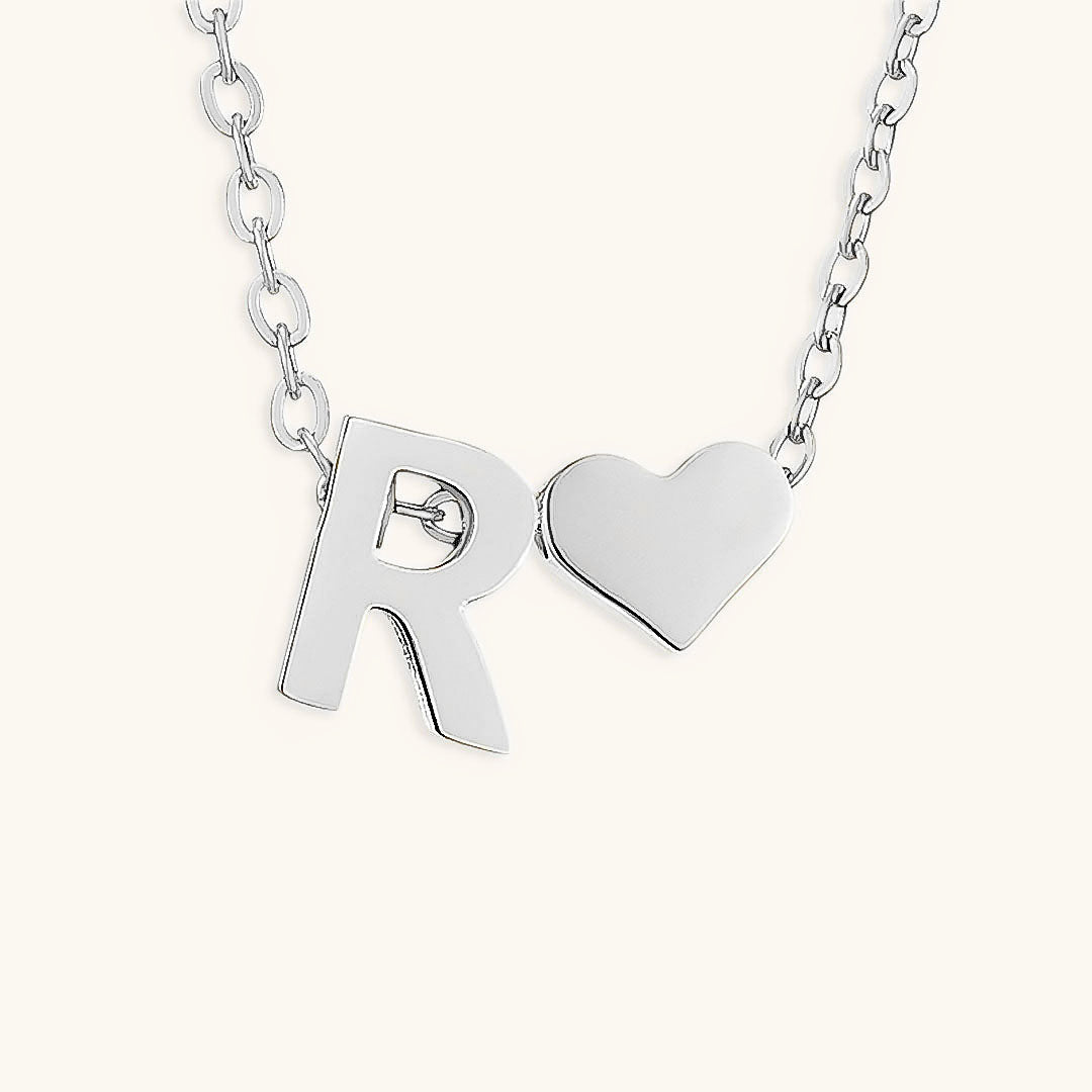 Gold Necklace with Initial and Heart