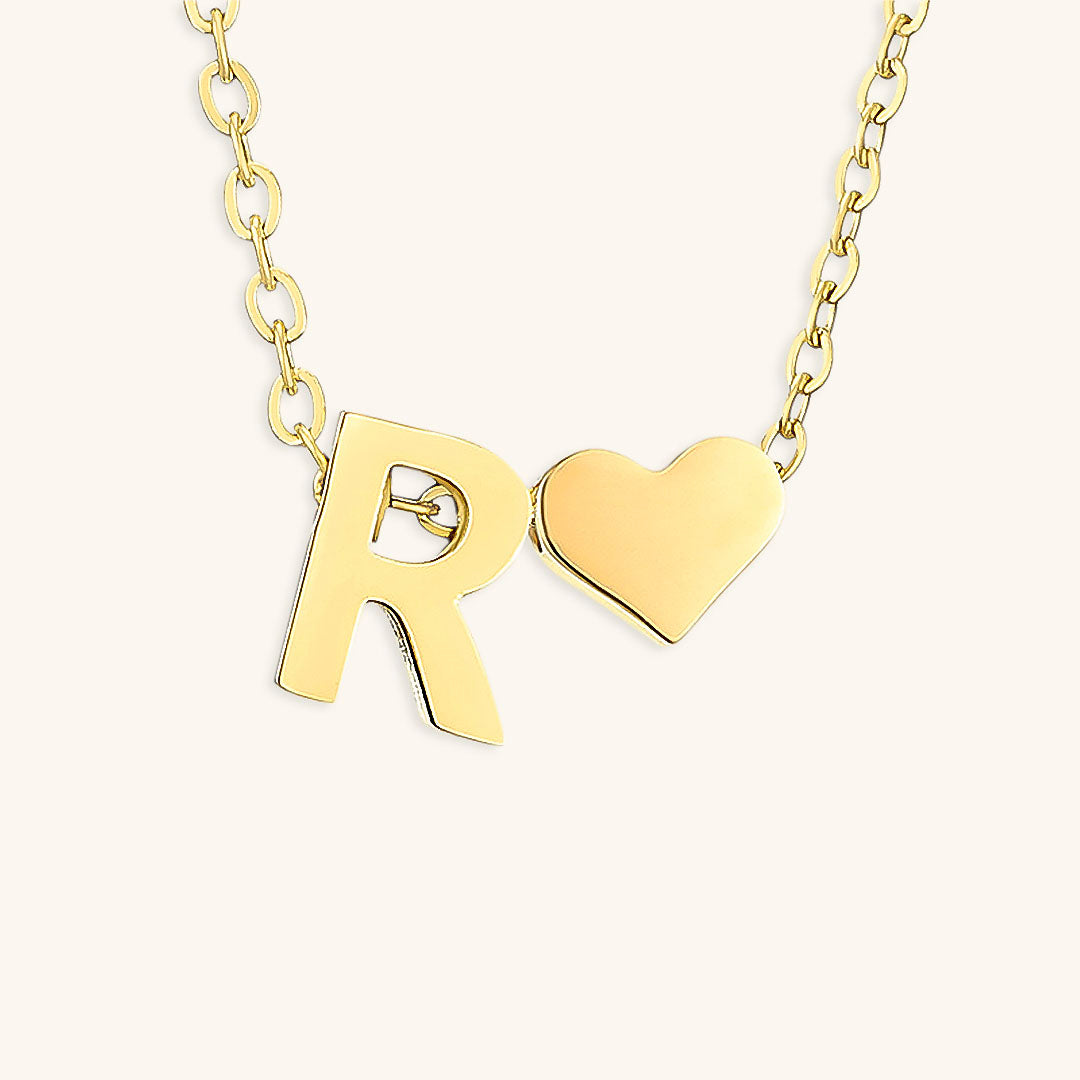 Gold Necklace with Initial and Heart