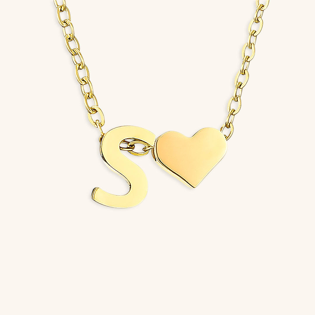Gold Necklace with Initial and Heart