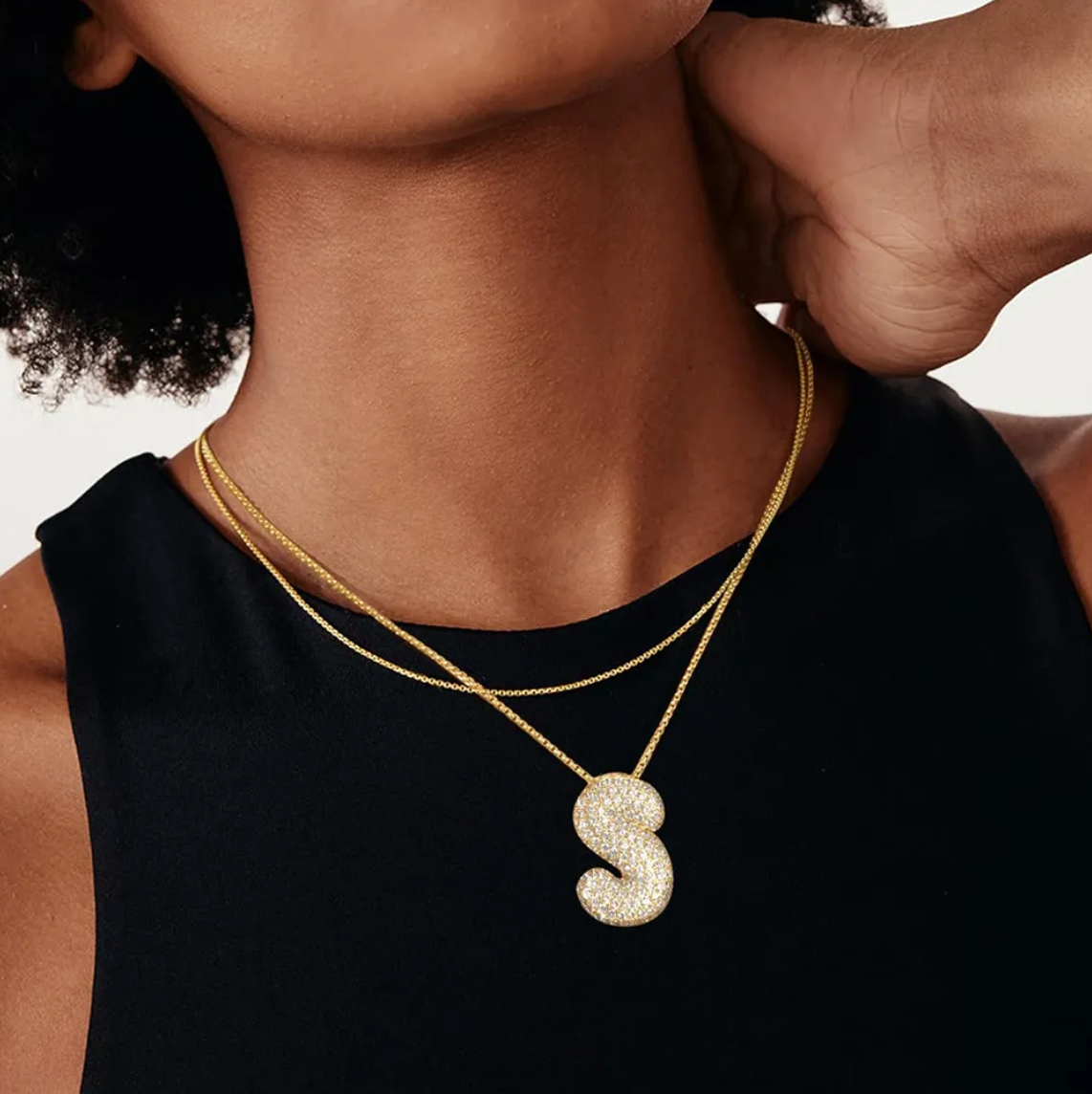 Bubble Initial Diamond Necklace