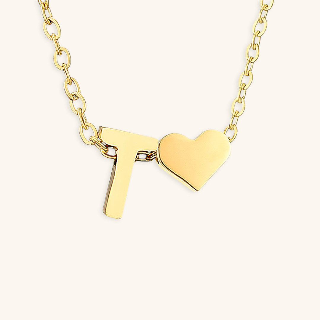 Gold Necklace with Initial and Heart