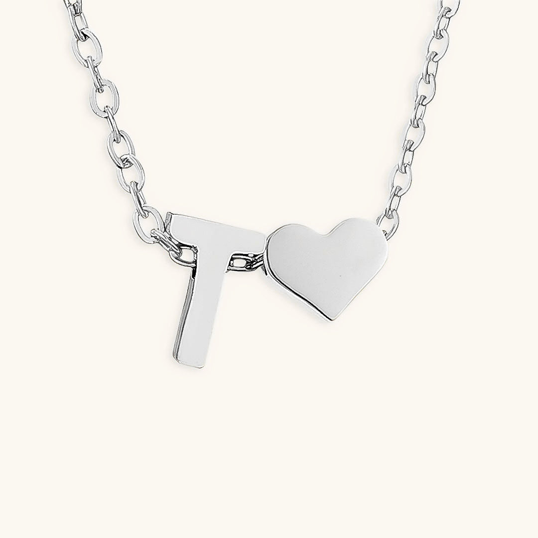 Gold Necklace with Initial and Heart