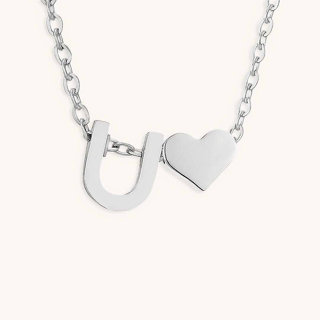 Gold Necklace with Initial and Heart