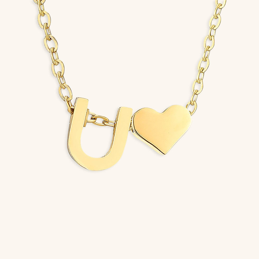 Gold Necklace with Initial and Heart