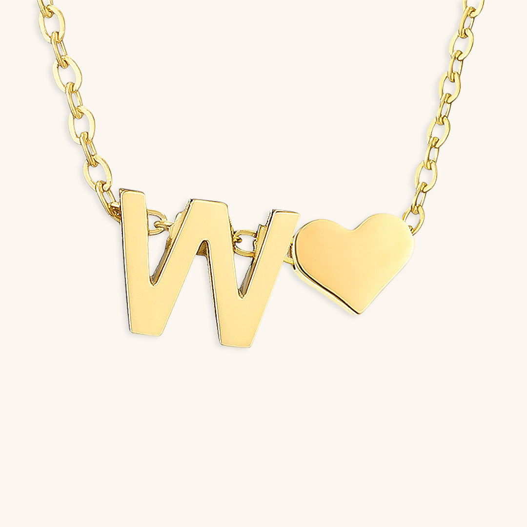 Gold Necklace with Initial and Heart