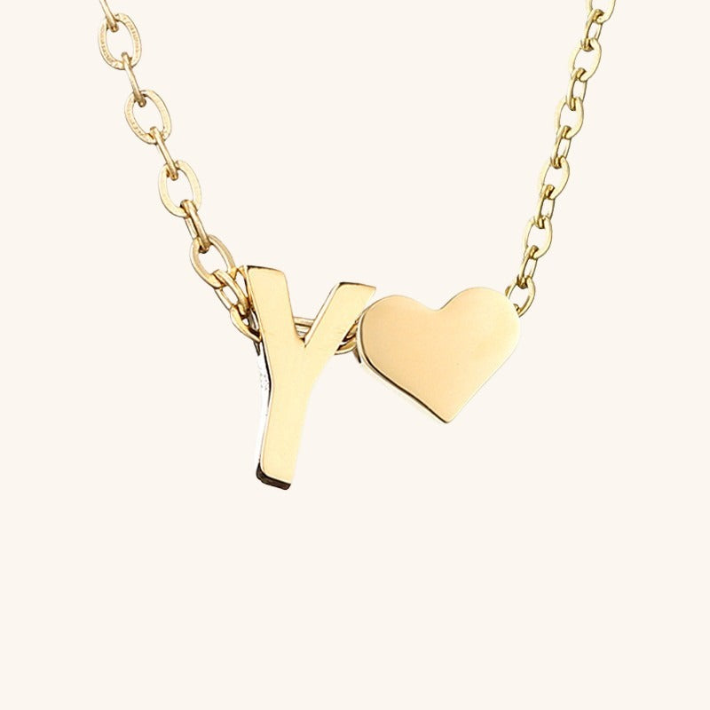 Gold Necklace with Initial and Heart