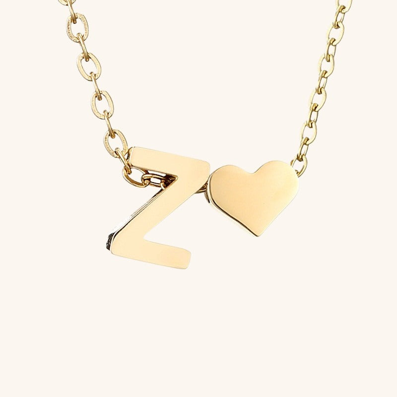 Gold Necklace with Initial and Heart