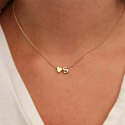Gold Necklace with Initial and Heart