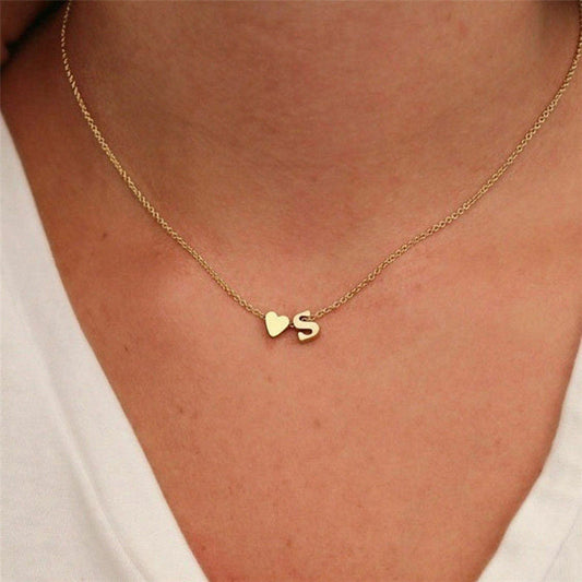 Gold Necklace with Initial and Heart