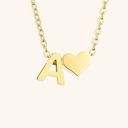 Gold Necklace with Initial and Heart