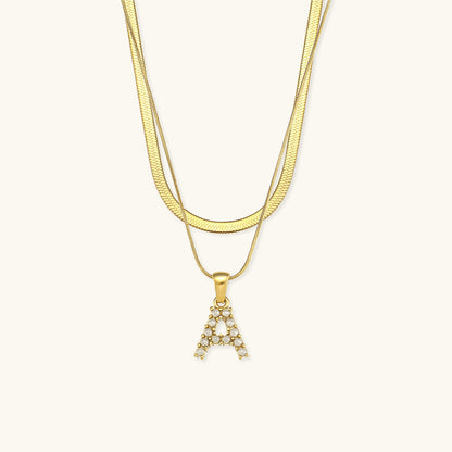 Layered Gold Necklace with Initial Letter