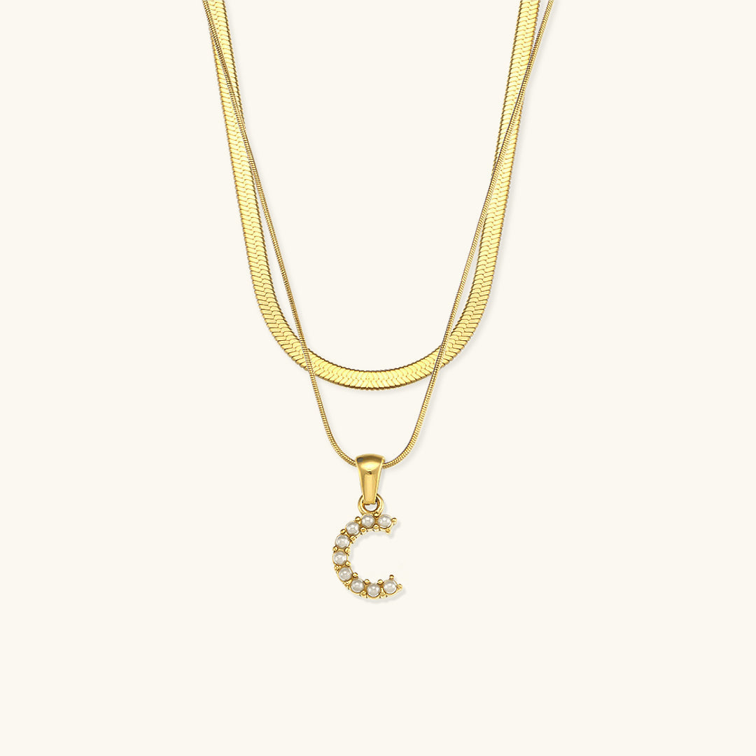 Layered Gold Necklace with Initial Letter