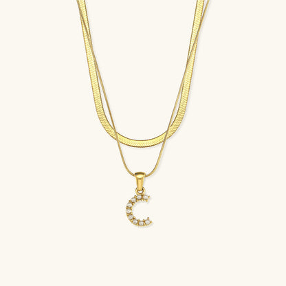 Layered Gold Necklace with Initial Letter