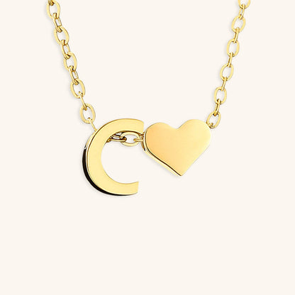Gold Necklace with Initial and Heart