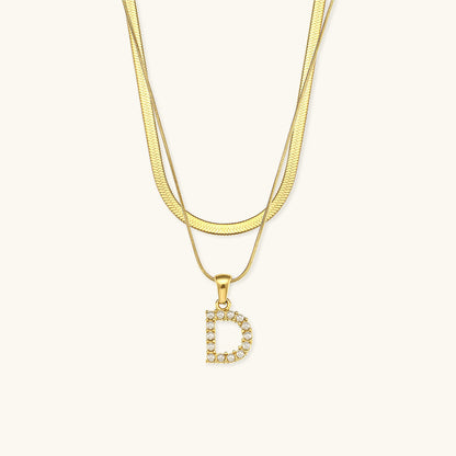 Layered Gold Necklace with Initial Letter