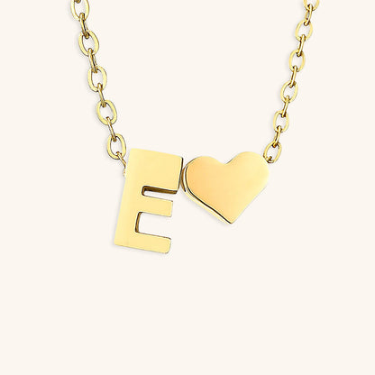 Gold Necklace with Initial and Heart